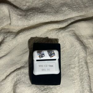 Cubic zirconia 9mm square stud push back earrings